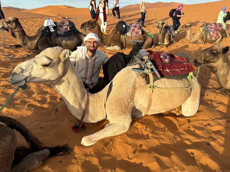 With my camel Al-Abyad before heading into the Merzouga desert