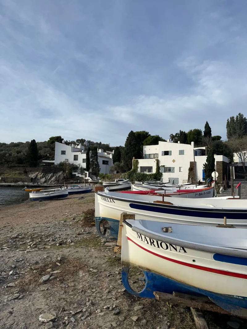 Boats in the Portlligat cove with Dalí's house in the background