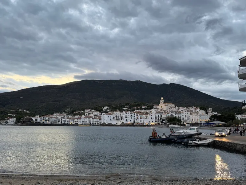 View of the whole of Cadaqués after sunset on a cloudy evening