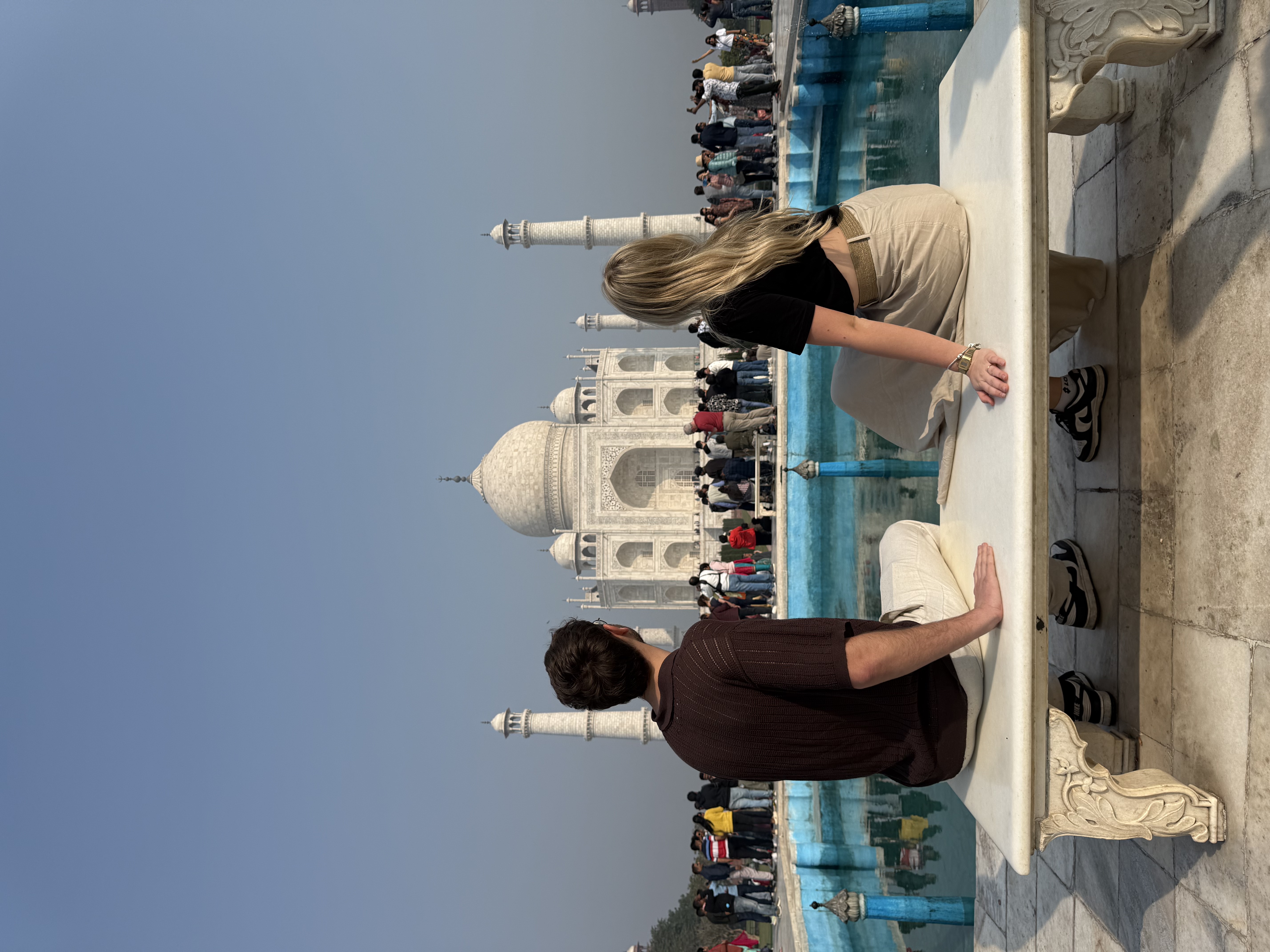 Sitting on the bench at Taj Mahal